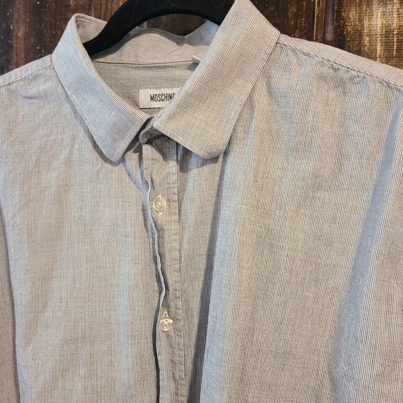 Moschino Button Up Shirt Mens 17.5 (44cm) black Embroidered Heart Long Sleeve - Picture 3 of 8